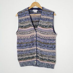 Ilanco Vintage Button Down Front Y2K 100% Cotton Knit Sweater Vest Multicolored